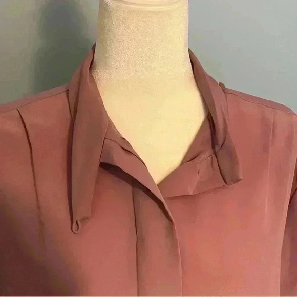 Vintage Pendleton Classic Mauve/Pink Polyester Top Ruched Button Neck Blouse 12 - Picture 6 of 8